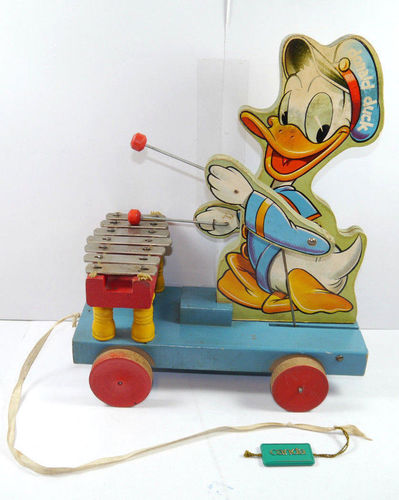 WALT DISNEY Donald Duck Xylophon Instrument Holz Ziehspielzeug FISHER PRICE (K80)